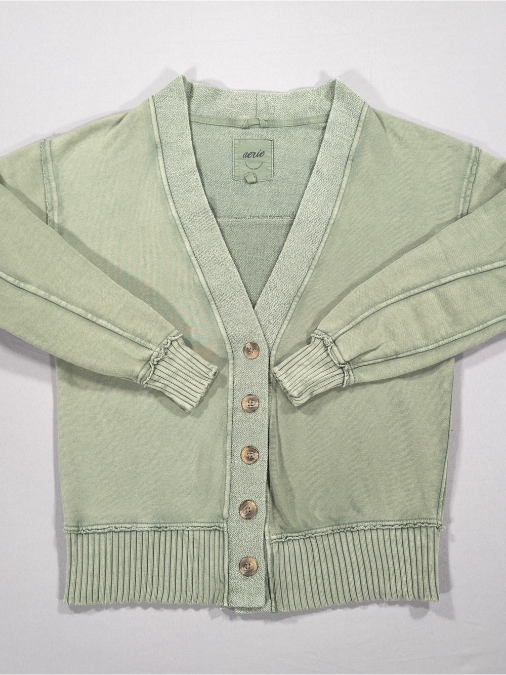 Aerie Women's XXS Olive Green Fleece Cardigan Button Front Cozy Sweater Cabin